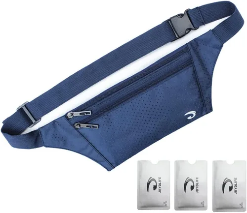 Vista 8 de Bolsa de cintura ultrafino con ranuras c/visualización para tarjeta de crédito, para deportes, aire libre, correr, caminar, viajes.