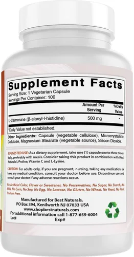 Vista 6 de Best Naturals L-Carnosina 500 mg 100 Vcaps (100 unidades (paquete de 1))