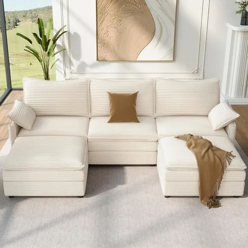 Vista 22 de Vesgantti Sofá modular de 108 pulgadas, cómodo sofá de nube con asiento profundo otomano movible, sofá modular en forma de L, sofás seccionales