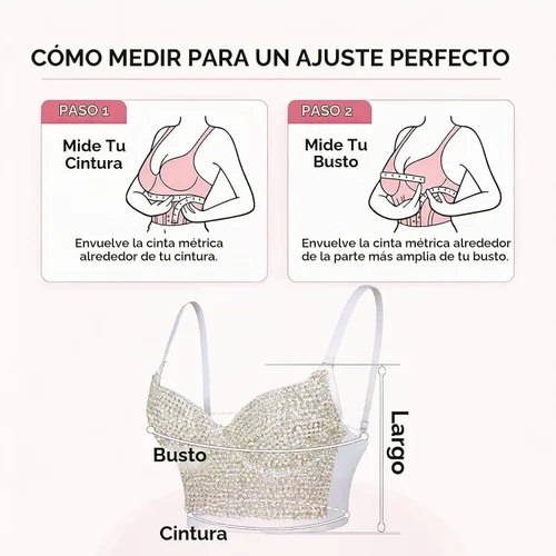 Vista 6 de ELLACCI Corsé de diamantes de imitación con strass de mujer, top corto con bustier y push up, sexy, punk, blanco