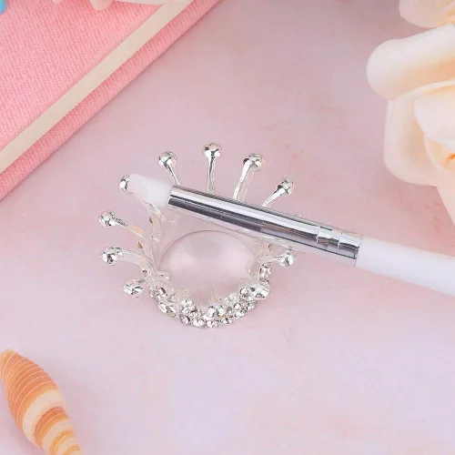 Vista 2 de Caja de almacenamiento de manicura con diseño de corona, juego de soportes para pinceles de arte de uñas con soporte para bolígrafo, soportes