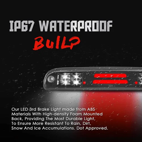 Vista 5 de Reemplazo para Ford F-250 F-350 F-450 F-550 Super Duty/Ford Ranger 1993-2011 Lente de humo LED cromado carcasa trasera de montaje alto 3ª tercera