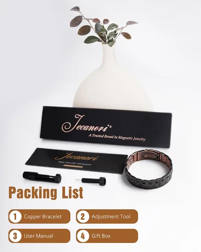 Vista 7 de Jecanori Pulseras magnéticas de cobre para hombre, 3 pulseras de cobre para hombre con 3800 imanes Gauss, cierre plegable de alta calidad