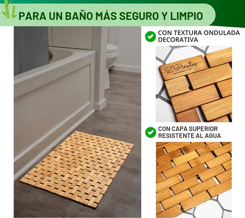Vista 7 de Tapete de baño de madera de bambú natural, accesorios de cocina, tapete de baño bohemio (24 x 16 pulgadas)