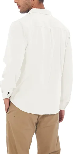 Vista 4 de Camisa casual de lino con botones para hombre manga larga ajuste regular camisa de playa con bolsillo