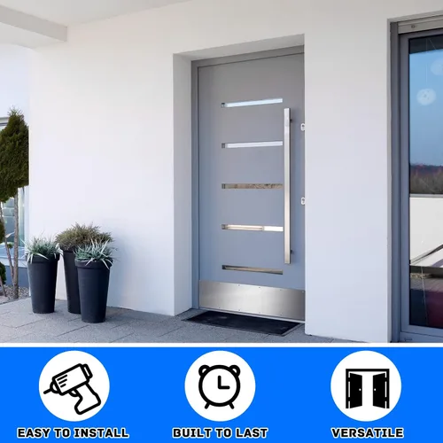 Vista 6 de Therwen 5 juegos de placas protectoras plateadas de 8 x 36 pulgadas para puertas exteriores, placas protectoras de aluminio satinado con tornillos
