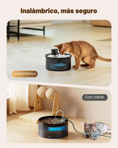 Vista 2 de Fuente de Agua Inalámbrica para Gatos Sin Cable: Fuente para Gatos Operada por Batería - Dispensador Automático de Agua para Mascotas de 108oz/3.2L