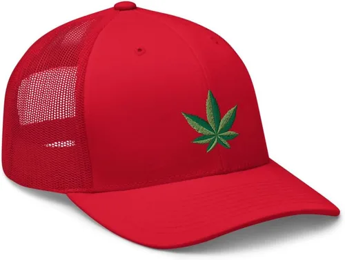 Vista 4 de Weed Trucker Hat Curvo Bill Mid Crown Marihuana Leaf Cannabis Gorra ajustable