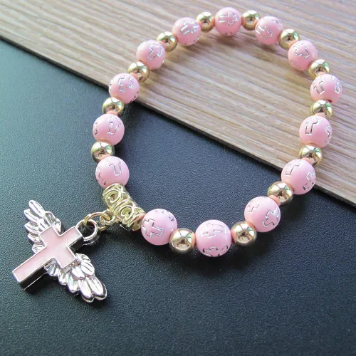 Vista 3 de WE 12 pulseras de cruz de ala de ángel para niña, recuerdo de bautizo/recuerdo de bautizo