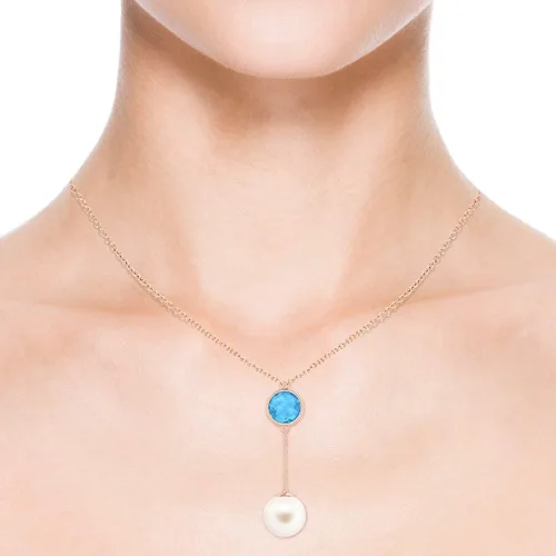 Vista 4 de Angara Freshwater Pearl Pendant for Women Round Freshwater Cultured Pearl Blue Topaz Fashion Pendant Necklace in 14K Solid Gold With 18" Chain