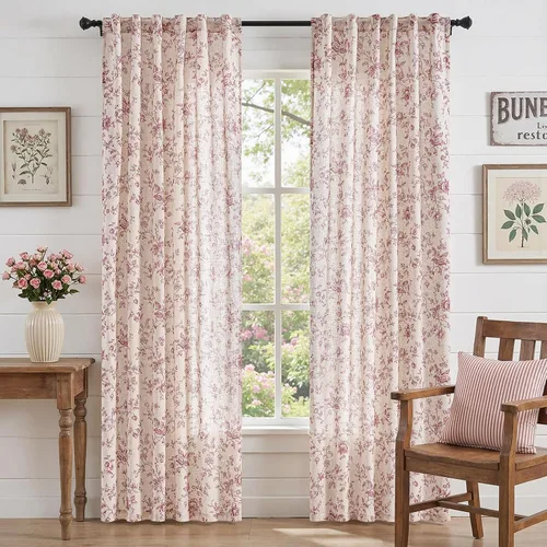 Vista 20 de jinchan Amlie - Cortinas florales de lino de 63 pulgadas de largo para sala de estar, dormitorio, casa de campo, cortinas de decoración de campo