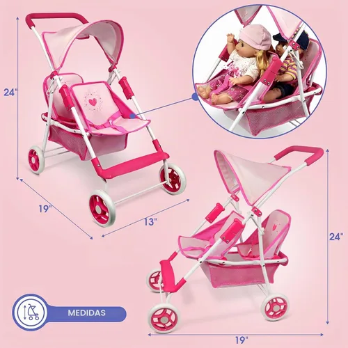 Vista 2 de Colección de muñecas Anivia, cochecito de muñeca con diseño de corazón, regalos para niños pequeños y niñas, cochecito de muñeca plegable