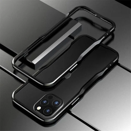 Vista 23 de Parachoques de aluminio compatibles con iPhone 12 Mini de 5.4 PULGADAS, estuche con marco metálico, parachoques delgado de diseño genial y Negro