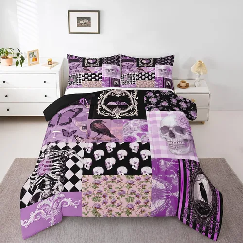 Vista 27 de Castle Fairy Juego de edredón con diseño de gato lindo para niños, tamaño twin, juego de ropa de cama con hojas de flores, luna, noche y cielo
