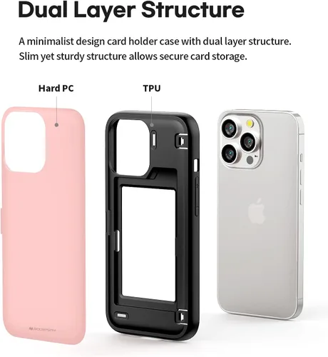 Vista 3 de GOOSPERY Parachoques magnético para puerta compatible con iPhone 13 Pro, tarjetero tipo cartera, cierre automático, protección de doble capa Rosa
