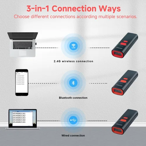 Vista 5 de VOTTAN Escáner de código de barras QR Bluetooth con soporte de carga, lector de código de barras de bolsillo 1D 2D PDF417 UPC, escaneo automático