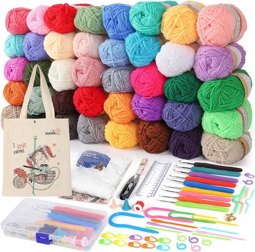 Vista 8 de XSEINO Kit de ganchillo para principiantes - Kit de inicio de ganchillo con tutoriales en video paso a paso - Kits de aprendizaje de ganchillo