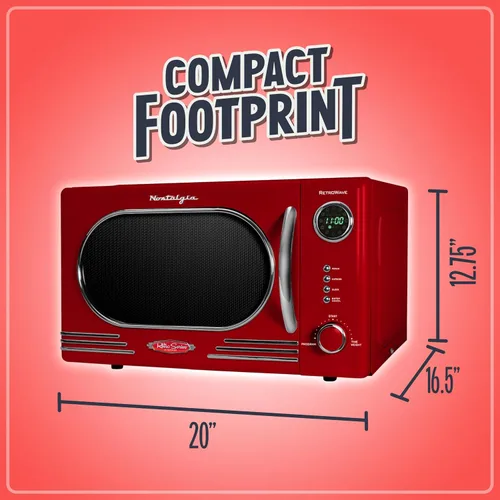 Vista 100 de Nostalgia Horno microondas retro compacto para encimera, 0.7 pies cúbicos, 700 vatios con pantalla digital LED, bloqueo para niños, interior fácil