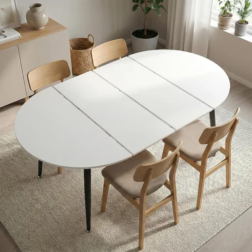 Vista 11 de Mesa de comedor redonda extensible de 70 pulgadas para 4 y 6 pulgadas, moderna mesa de comedor ovalada, mesa de comedor grande expandible