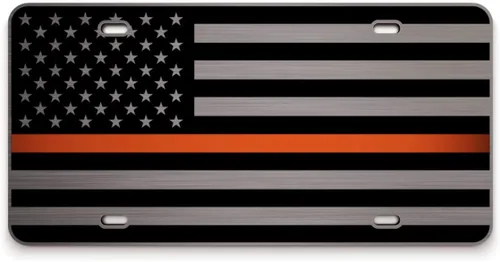 Vista 7 de JASS GRAPHIX Placa de matrícula personalizada con la bandera estadounidense de línea amarilla, homenaje personalizado a despachadores y operadores