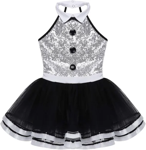 Vista 3 de Moily Vestido moderno de ballet con cuello halter y lentejuelas para niñas