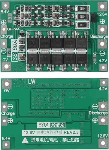 Vista 2 de 2PCS 3S 60A 12.6V 18650 Cargador PCB BMS Placa de protección de batería de litio de iones de litio Módulo de carga de equilibrio para motor