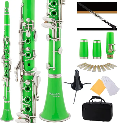 Vista 13 de Mendini by Cecilio Clarinete plano B para principiantes, clarinete Ebonite Bb con 2 barriles reemplazables, 10 cañas, soporte, bolsillo, boquilla