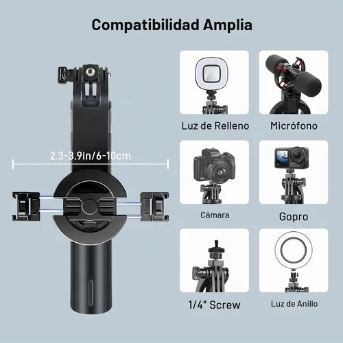 Vista 5 de WOVTE Trípode magnético para selfie stick con 2 luces LED, trípode de 52 pulgadas para iPhone con control remoto recargable, palo selfie portátil