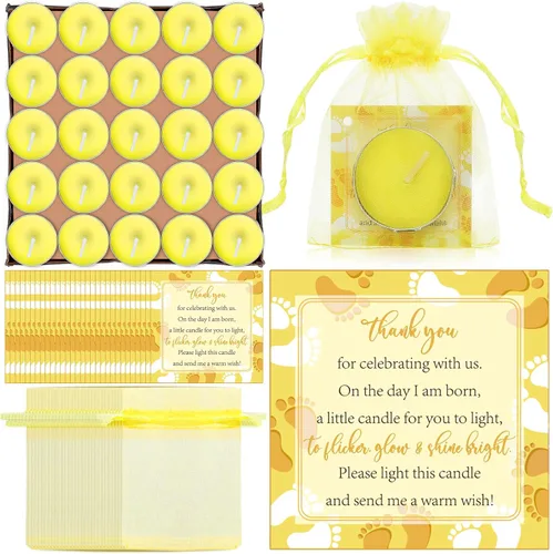 Vista 7 de 50 juegos de recuerdos de fiesta de baby shower, incluyendo 50 velas sin perfume para baby shower, bolsas de regalo, tarjetas para suministros
