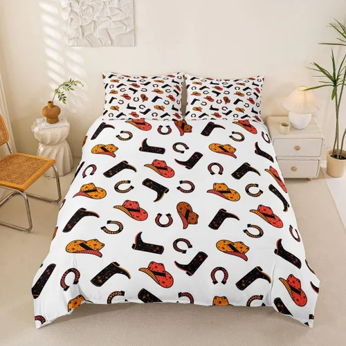 Vista 10 de Erosebridal Juego de ropa de cama de vaquero, funda de edredón de rodeo occidental, funda de edredón para cama de caballo para niños, adolescentes