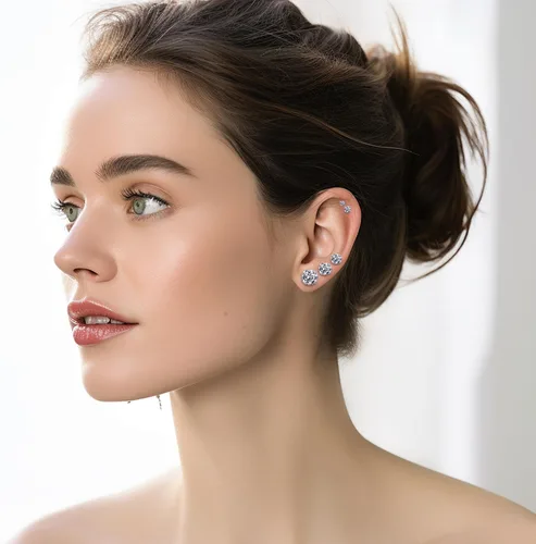Vista 4 de Minkaa Daisy 5 pares de aretes tipo dormilona con circonita cúbica, no alérgicos de acero inoxidable 316L, para pieles sensibles, para mujeres