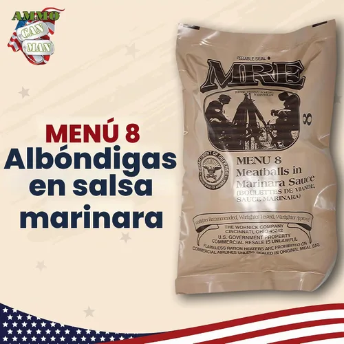 Vista 2 de MREs (Comidas listas para comer) genuino excedente militar de Estados Unidos sabores variados