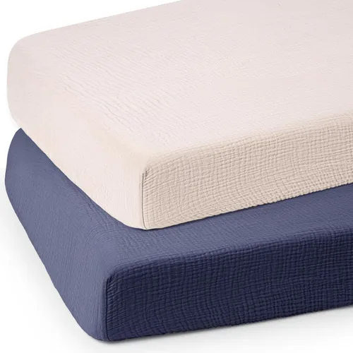 Vista 21 de Sábanas de cuna de muselina lulumoon para bebé: Sábanas ajustadas y transpirables para cuna de niños - Hojas de hoja de árbol verde para cuna