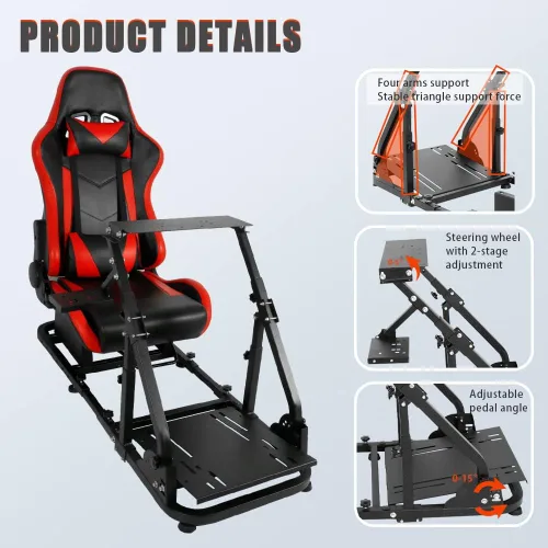 Vista 6 de Marada Racing Simulator Cockpit,Tilt-Adjustable Steering Wheel Stand with Red Seat fit Logitech G25 G27 G29 G920 Thrustmaster T300RS T150 PS4 Xbox