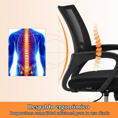 Vista 6 de Silla de malla para computadora, silla de oficina en casa, silla de escritorio ergonómica con soporte lumbar y reposabrazos, silla de trabajo