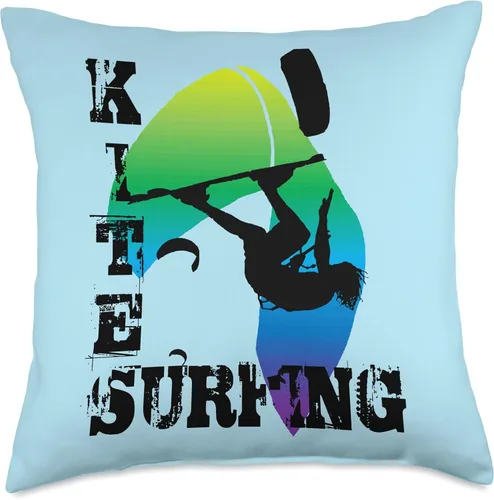 Vista 4 de Kitesurf Gifts and Surf Lover Tees by taiche Surfing with Freestyle Kitesurfer and Kite 1 Throw Pillow, 16x16, Multicolor