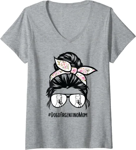 Vista 7 de Dogo Argentino Dog Mom - Gafas de pelo desordenadas con cuello en V para mujer, Negro