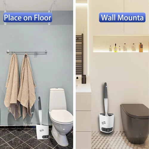 Vista 8 de Cepillo limpiador de inodoro de silicona, kit de cuenco de limpieza de baño, cepillo de inodoro de montaje en pared, cepillo de inodoro recargable