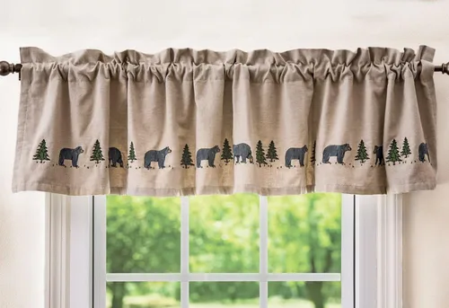 Vista 5 de BLACK FOREST DECOR Cenefa bordada de pinos - Tratamiento de ventana de cabina de bosque Pinos bordados