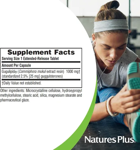 Vista 5 de NaturesPlus Herbal Actives Gugulipid, liberación prolongada, 1000 mg, 2.5% de guggulsteronas, 30 tabletas veganas, suplemento botánico ayurvédico