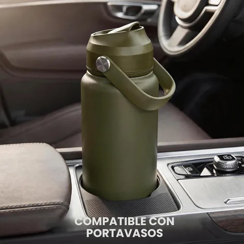 Vista 7 de Fijinhom Botella de agua aislada de 18 onzas con 2 tapas, botellas de agua de acero inoxidable, aspiradora de doble pared, mango portátil y parte