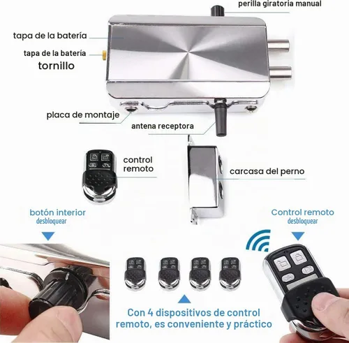 Vista 4 de Cerradura de puerta inteligente electrónica con control remoto, sistema de control de acceso de cerrojo inalámbrico antirrobo inteligente sin llave