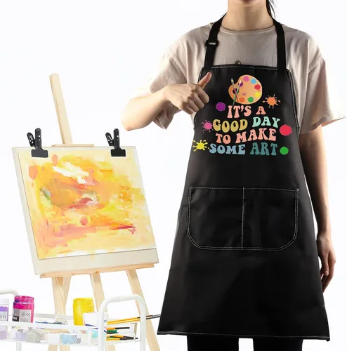 Vista 3 de WZMPA Delantal para pintores de artistas con bolsillos, es un buen día para hacer arte, delantal ajustable para profesores, amantes, regalo