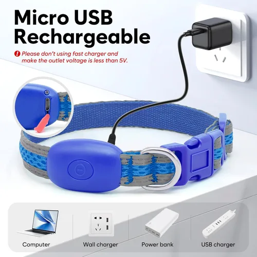 Vista 4 de Flashseen Collar LED para perro, collar de perro con luz recargable por USB, luces más brillantes para caminar por la noche, collar de perro con luz