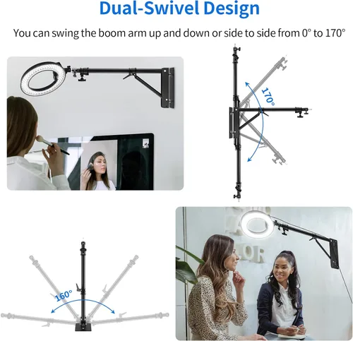 Vista 3 de Selens Brazo triangular para montaje en pared, longitud máxima: 5.9 pies/70.9 in, soporte de pared para cámara de rotación flexible de 180°