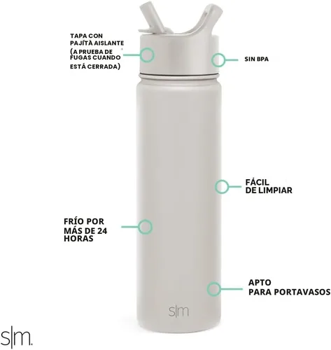 Vista 2 de Simple Modern botella de agua reutilizable con tapa con pajilla, de acero inoxidable con aislamiento al vacío, para gimnasio, viajes y deportes