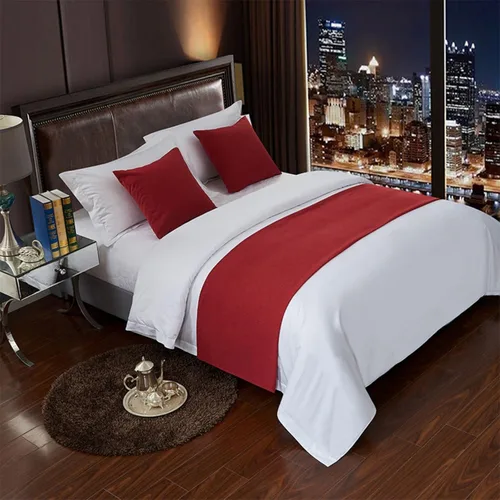Vista 10 de Juego de camino de cama y almohada de color liso, bufanda de cama de hotel, ropa de cama de algodón, tapete de protección de cama para dormitorio