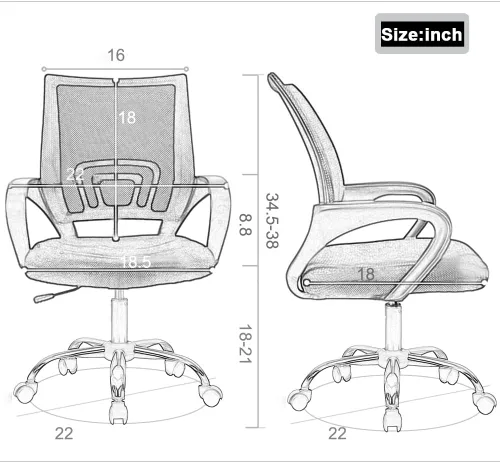 Vista 3 de BestOffice Silla de oficina, silla de escritorio, silla de computadora de malla con soporte lumbar, cómoda silla de respaldo medio, color naranja