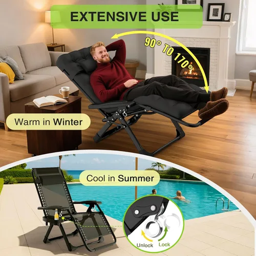 Vista 4 de Suteck Silla de gravedad cero, sillas reclinables de camping, sillón Negro clásico