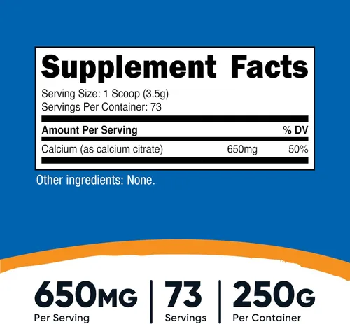 Vista 2 de Nutricost Citrato de calcio en polvo (8.82 oz) sin sabor
